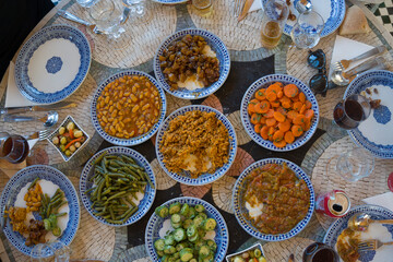 Cold Moroccan Salads served at a restaurant in Fes Morocco.