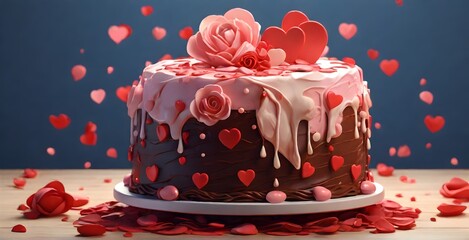 chocolate cake with red rose petals