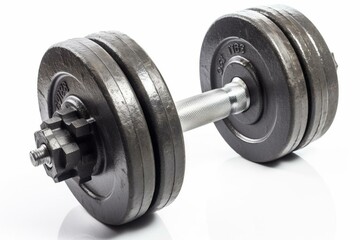 Isolated iron dumbbell on white background. Sports and recreation theme. Generative AI