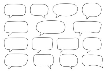 Obraz premium Set of hand drawn line speech bubbles. Speech balloon, chat bubble art vector line speech bubbles for apps and websites.