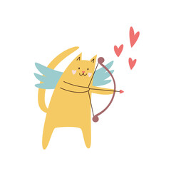 Cute cat cupid with a bow. St Valentine's day vector illustration