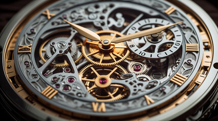 Fototapeta na wymiar Mechanical wristwatch with an intricate mechanism.
