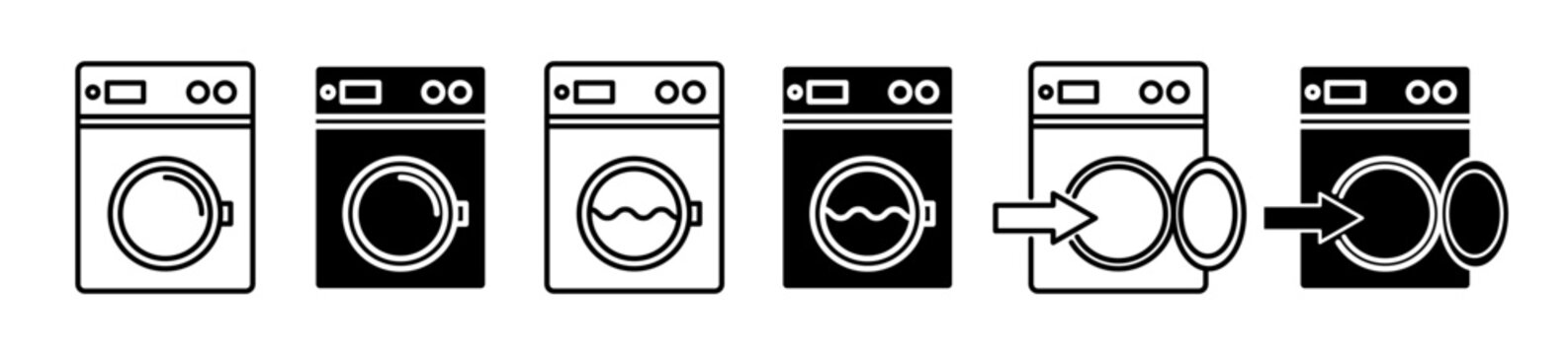 Wash machine vector icon set. laundry washer vector symbol. clothes washing machine sign.