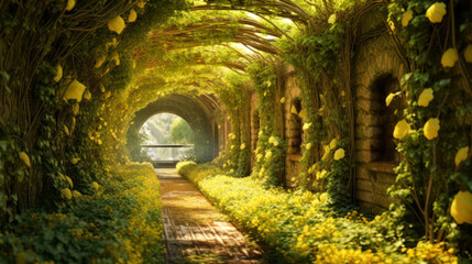 Fototapeta premium A mesmerizing scene of a sunlit tunnel formed by towering trees