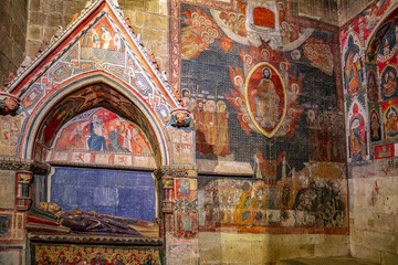 Detail of Gothic wall painting of the Chapel of San Martin in the old cathedral of Salamanca, Castilla y León, Spain declared a world heritage site by Unesco