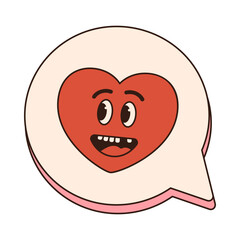 heart chat groovy retro icon Retro cartoon Valentines day element in trendy retro 60s 70s style. Vector illustration.