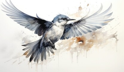 Fototapeta premium Watercolor Flying Bird Isolated on White Background