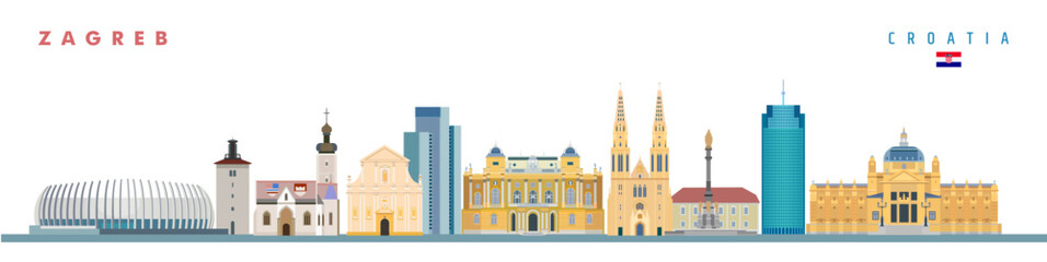 Zagreb city landmarks architectural design vector illustration	