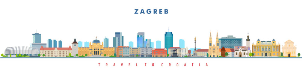 Zagreb city landmarks vector illustration in white background, Croatia	