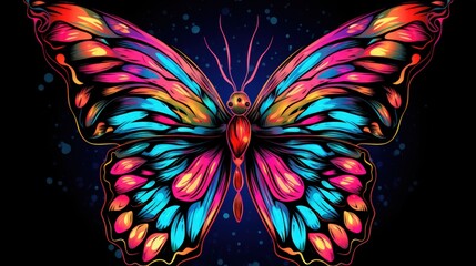 watercolor butterfly macro on dark background. generative AI