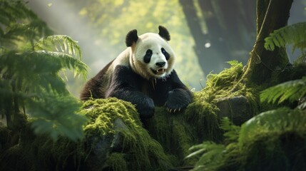 Panda bear in the forest of China. generative AI - obrazy, fototapety, plakaty