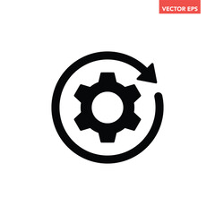 Black single round gear workflow icon, simple cog wheel process cycle glyph flat design svg vector pictogram, infographic interface elements for app logo web button ui ux isolated on white background