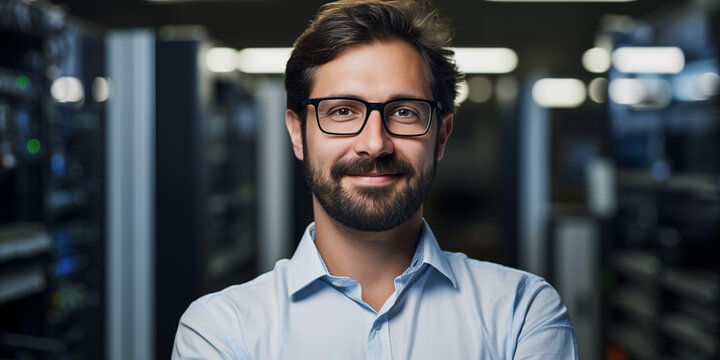 Technischer Mitarbeiter im Serverraum
