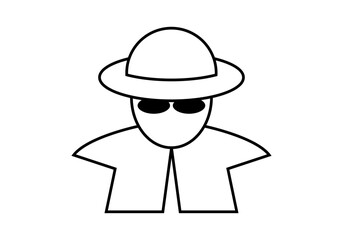 Icono negro de detective en fondo blanco.