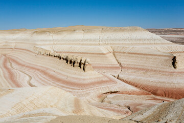 Kyzylkup plateau landscape, Mangystau desert. Rock strata formations