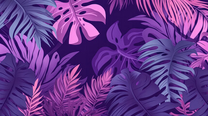 Fototapeta na wymiar Lively neon tropical leaves in a captivating set of hand drawn illustrations.
