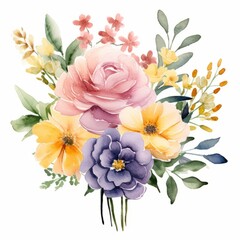 Aquarell Illustration eines bunten Blumenstrauß - obrazy, fototapety, plakaty