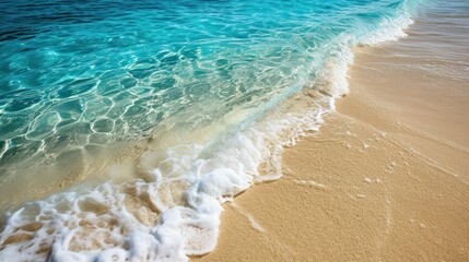  a sandy beach next to the ocean with a wave coming towards the shore and a boat in the water at the end of the shore line of the shore line.