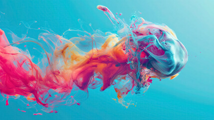 Abstract colorful ink swirls in water.