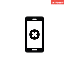 Black single phone with error sign line icon, failed transaction digital mockup flat design pictogram, infographic vector for app logo web button ui ux interface elements isolated on white background