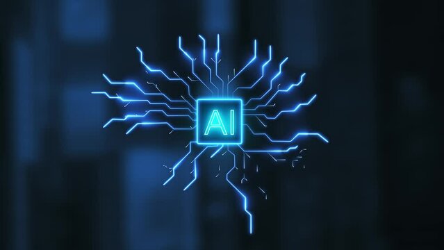 AI brain circuit board icon, Artificial intelligence technological chip. Human brain showing robotic thinking. Concept of neural network circuit board, big data. Looped repetitive video. 4k footage