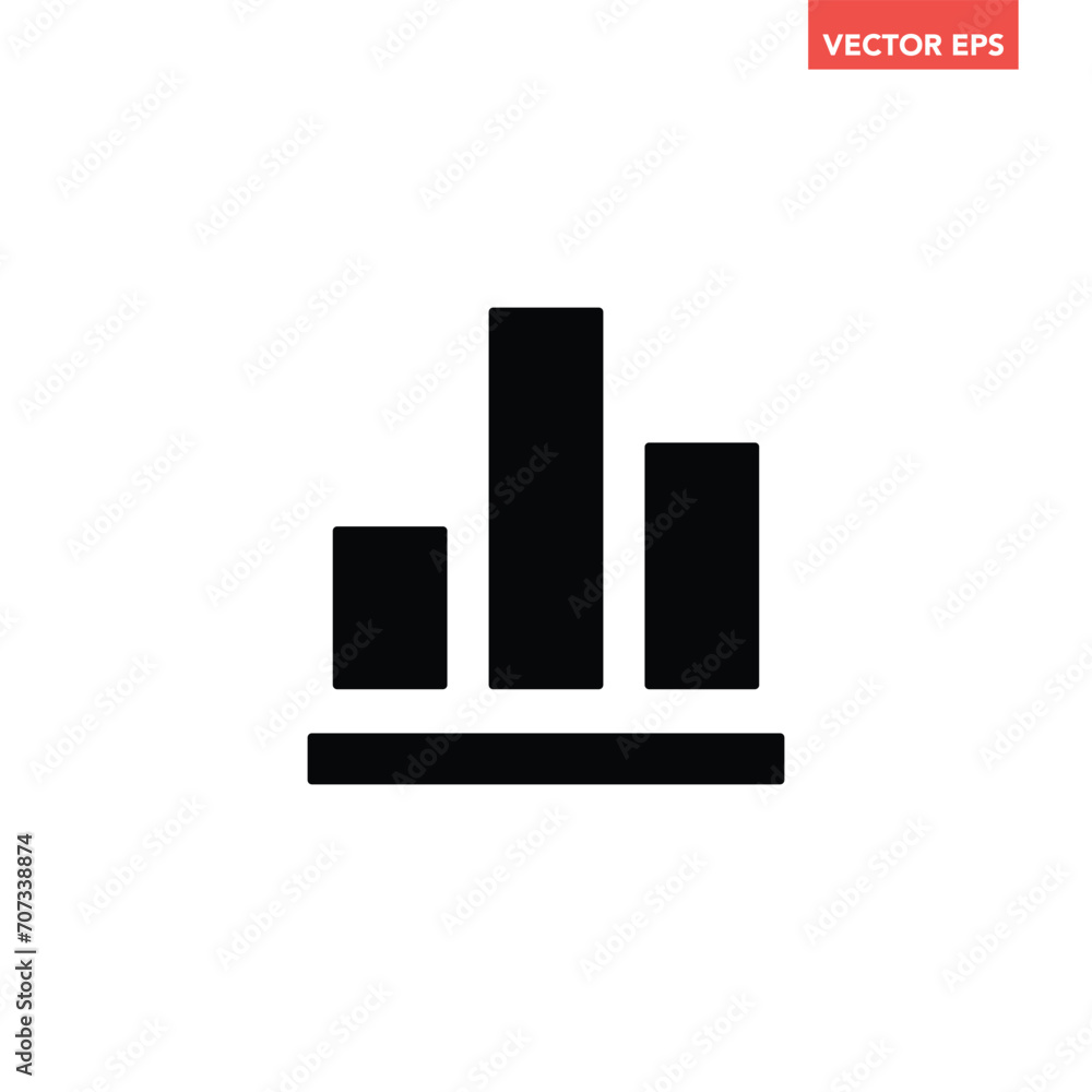 Poster black single growing graph glyph icon, simple financial chart bars flat design pictogram, infographi