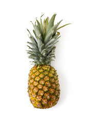 Fresh whole pineapple with green leaves on white background
