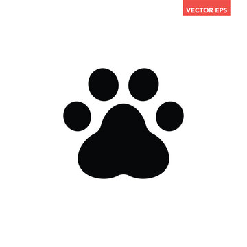 Black single paw thin line icon, simple animal foot print flat design pictogram, infographic vector for app logo web button ui ux interface isolated on white background