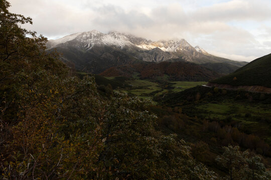 Panorama  at sunset in Babia las ubinas la mesa natural park in northern spain during autumn.
