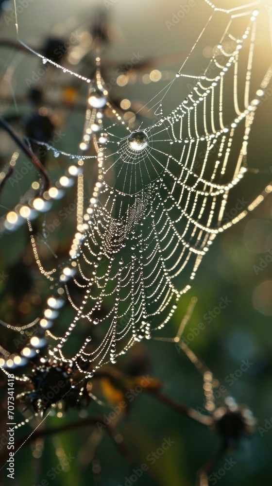Aufkleber spider web with dew drops. generative ai.