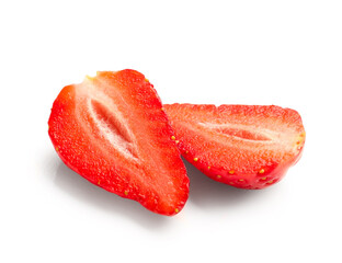 Slices of fresh strawberry on white background