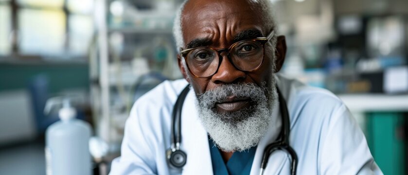 An older black man with glasses and a beard. Generative AI.