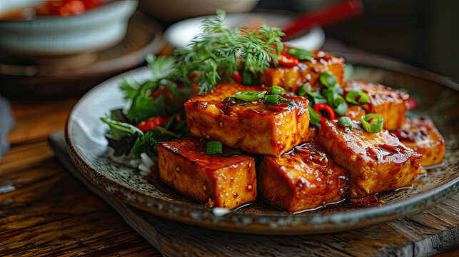 Chinese bean curd Szechuan style on plate