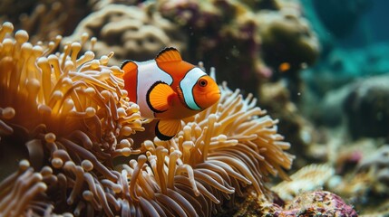 Fototapeta na wymiar an orange and white clownfish in an anemone sea anemone anemone anemone anemone anemone anemone anemone.