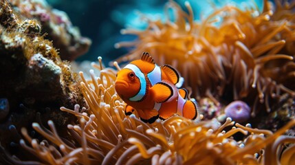 Naklejka na ściany i meble an orange and white clownfish in an orange and white sea anemone anemone anemone anemone anemone anemone anemone.