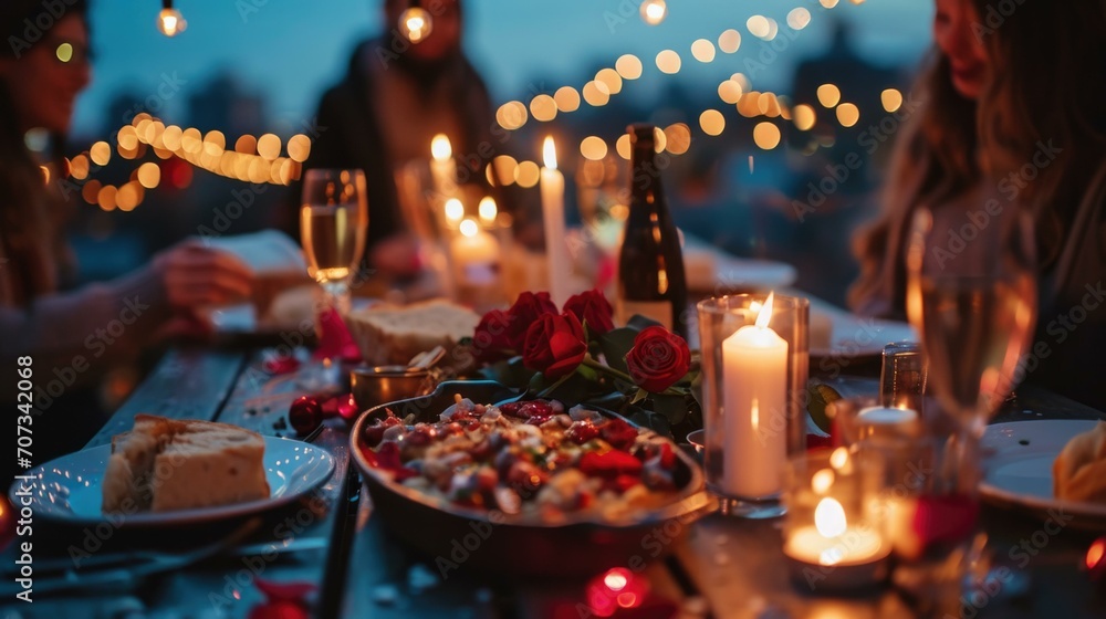 Poster a table with food and candles on it. generative ai.