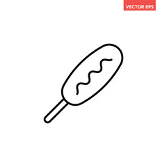 Black single corn dog thin line icon, simple street food element outline flat design pictogram, infographic vector for app logo web button ui ux interface isolated on white background