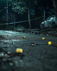 Car crash accident on the road with wet asphalt at night