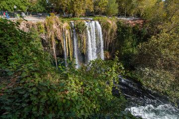 Fototapeta na wymiar Duden waterfall park in Antalya city in Turkey