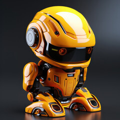 A cute orange robot vacuum on dark background, generative AI