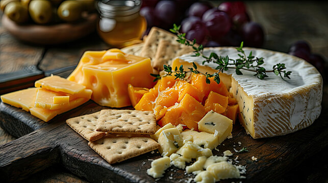 charcutier board of cheese, fruit, and crackers 