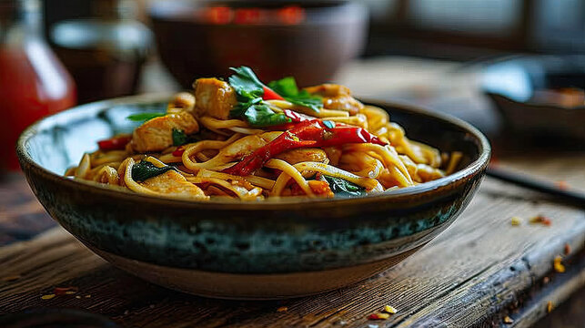bowl of Chinese chicken chow mein 