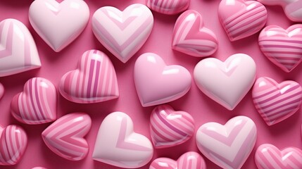 Fototapeta premium Pink patterned glossy heart candies with copy space, love, food, Generative AI