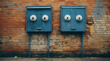 Boxes on building with eyeballs - lifelike - quirky humor