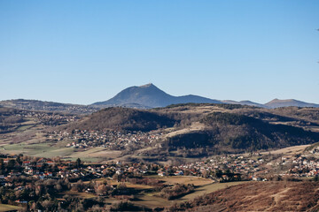 View of the famous Puy de Dome volcano in the Auvergne region, France