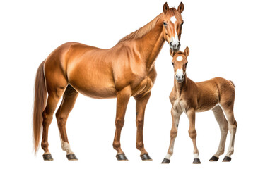 Mare and foal animal isolated on transparent background.