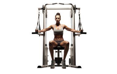 woman using gym equipment for a full-body Stretching isolated on transparent background.