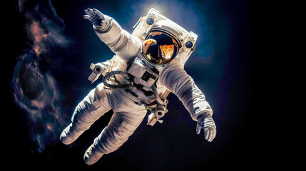 Fototapeta na wymiar Man in Astronaut Suit Floating in Air