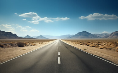 Straight road running through the hot Namibian desert.