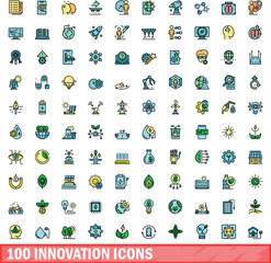 100 innovation icons set. Color line set of innovation vector icons thin line color flat on white